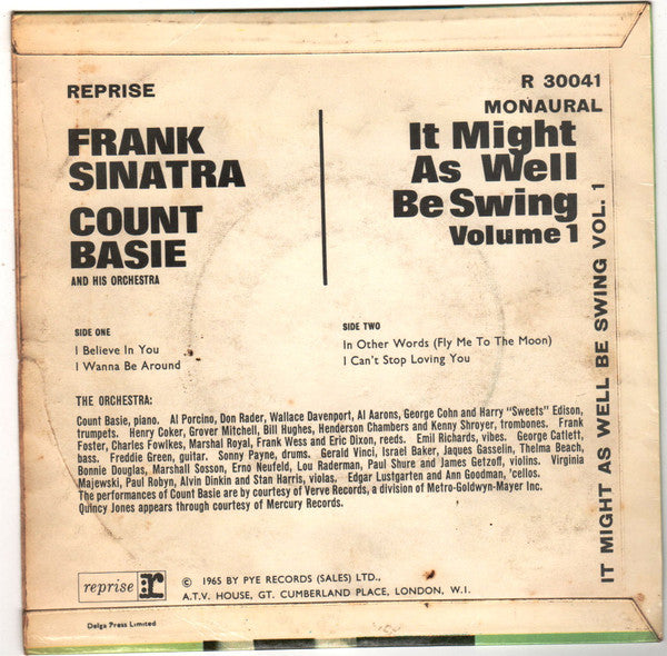 Frank Sinatra With Count Basie Orchestra : It Might As Well Be Swing Volume One (7", EP, Mono)