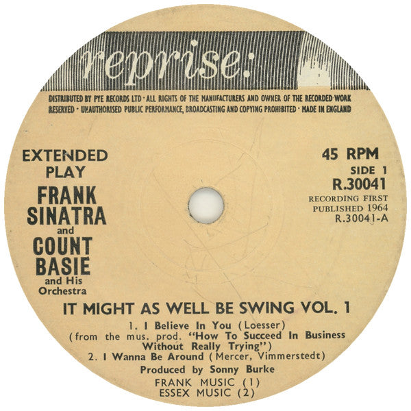 Frank Sinatra With Count Basie Orchestra : It Might As Well Be Swing Volume One (7", EP, Mono)