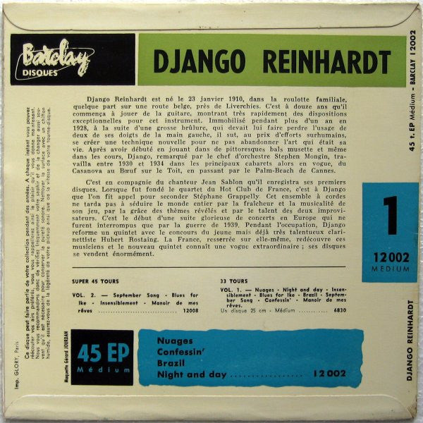 Django Reinhardt : 1 - Nuages (7", EP, Mono, RE)