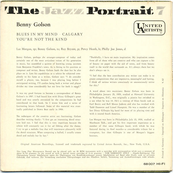 Benny Golson : The Jazz Portrait 7 (7", Mono)
