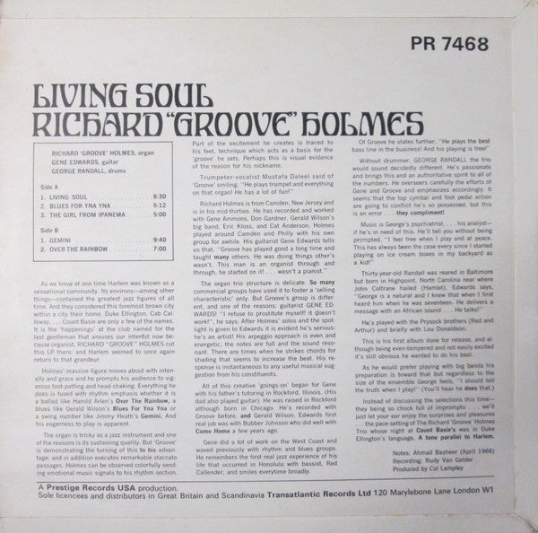 Richard "Groove" Holmes : Living Soul (LP, Album, Mono)