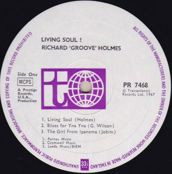 Richard "Groove" Holmes : Living Soul (LP, Album, Mono)