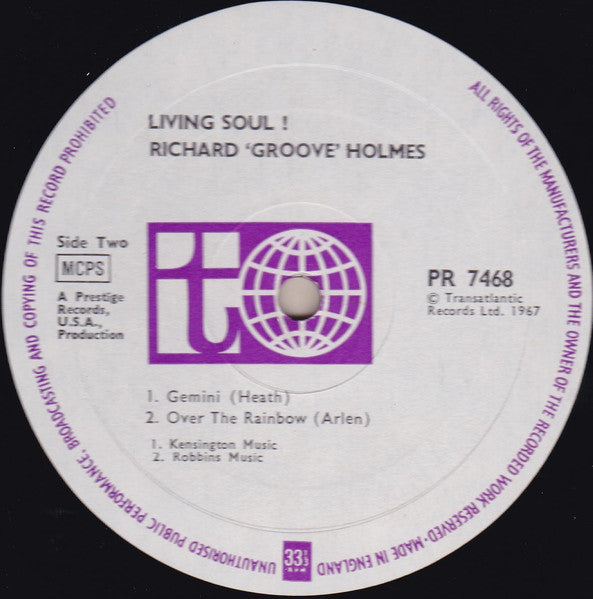 Richard "Groove" Holmes : Living Soul (LP, Album, Mono)