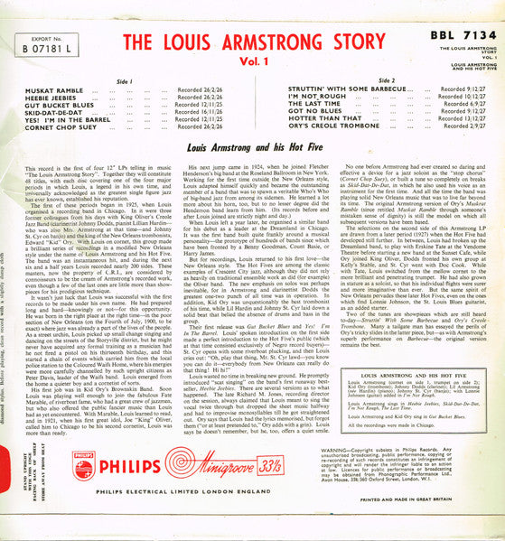 Louis Armstrong & His Hot Five : The Louis Armstrong Story Volume 1 (LP, Album, Comp, Mono)