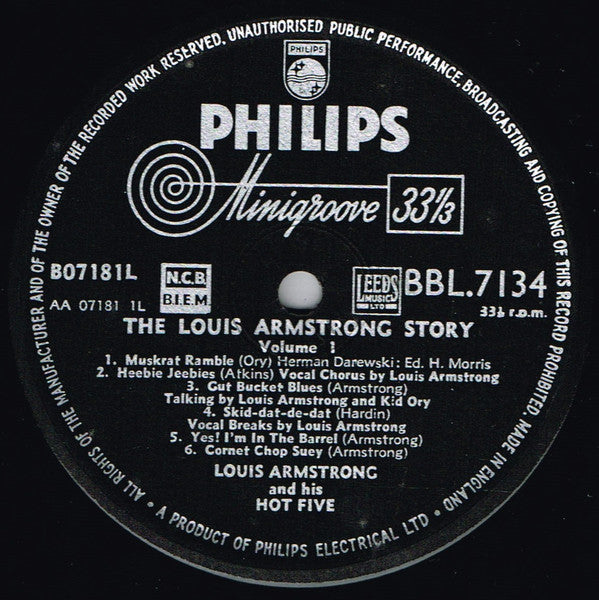 Louis Armstrong & His Hot Five : The Louis Armstrong Story Volume 1 (LP, Album, Comp, Mono)