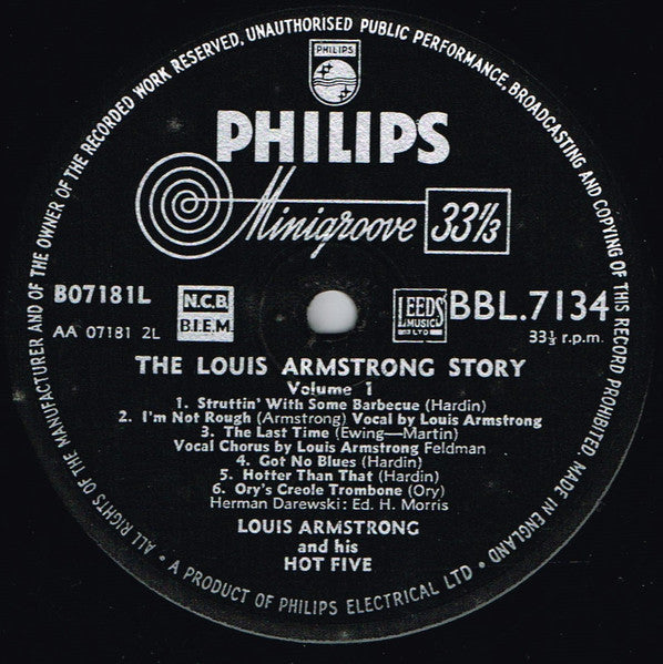 Louis Armstrong & His Hot Five : The Louis Armstrong Story Volume 1 (LP, Album, Comp, Mono)