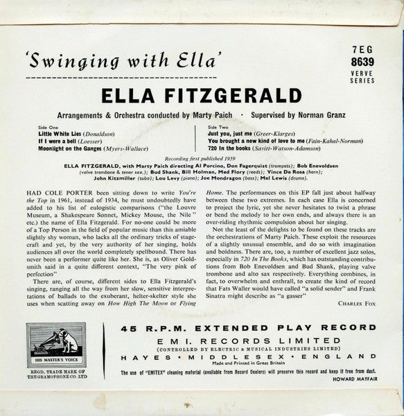 Ella Fitzgerald : Swinging With Ella (7", EP)