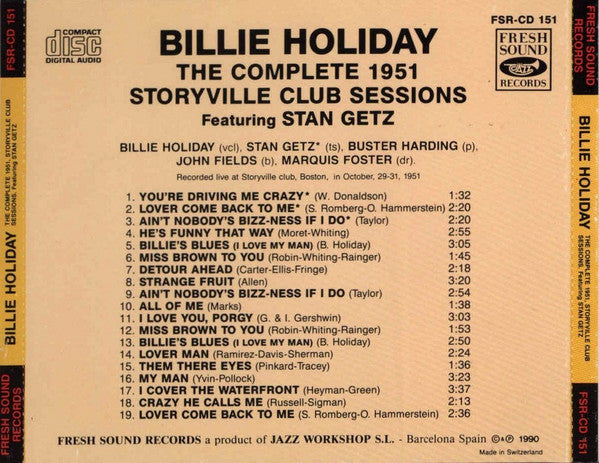 Billie Holiday Featuring Stan Getz : The Complete 1951 Storyville Club Sessions (CD, Album)