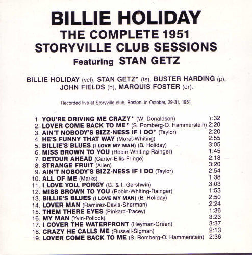 Billie Holiday Featuring Stan Getz : The Complete 1951 Storyville Club Sessions (CD, Album)