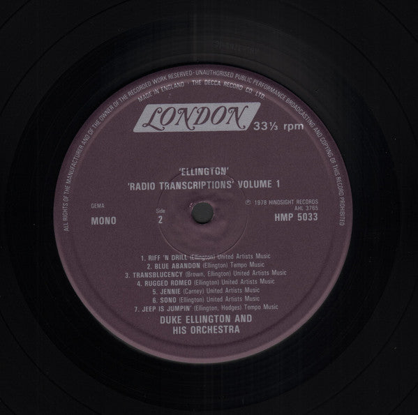 Duke Ellington And His Orchestra : The Radio Transcriptions Vol. 1 (LP, Album, Mono)