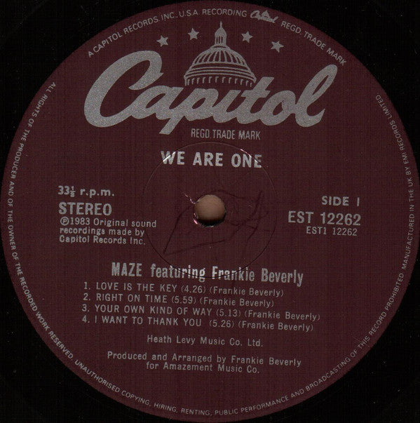 Maze Featuring Frankie Beverly : We Are One (LP, Album)