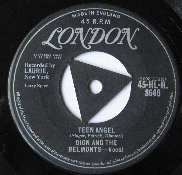 Dion & The Belmonts : Teen Angel / I Wonder Why (7", Single)