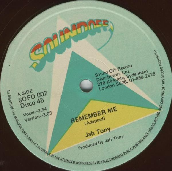 Jah Tony / Eric "Fish" Clarke : Remember Me / Nice In Jamaica (12")