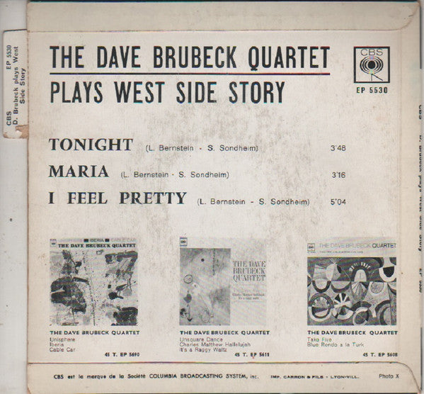 The Dave Brubeck Quartet : Plays Music From "West Side Story" (7", EP, Mono)