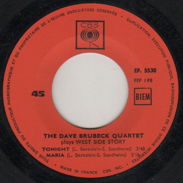The Dave Brubeck Quartet : Plays Music From "West Side Story" (7", EP, Mono)