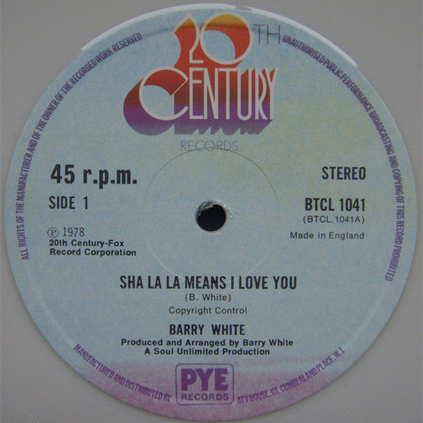 Barry White : Sha La La Means I Love You / It's Only Love Doing Its Thing (12", Ltd, Whi)