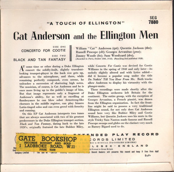 Cat Anderson And The Duke's Men : A Touch Of Ellington (7", EP)