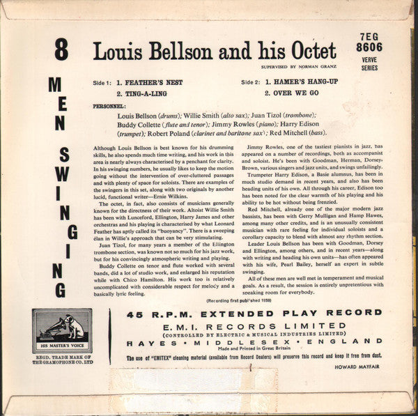 The Louis Bellson Octet : 8 Men Swinging (7", EP)