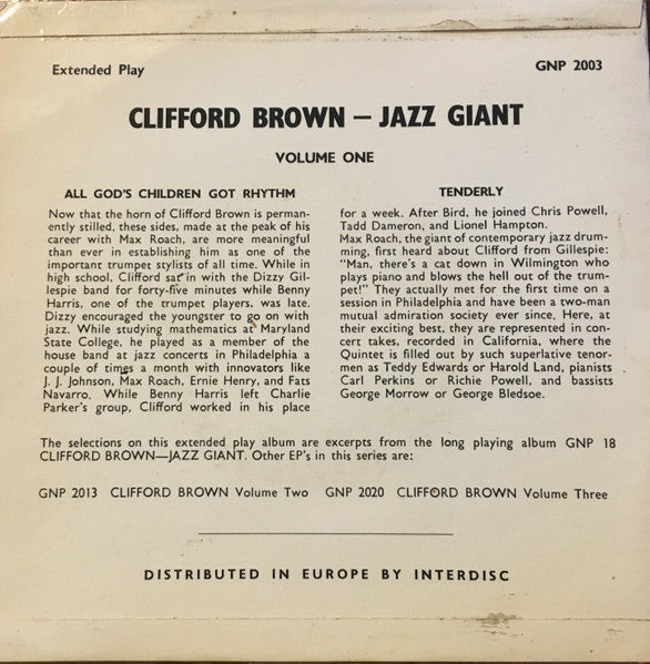 Clifford Brown : Jazz Giant (7", EP)