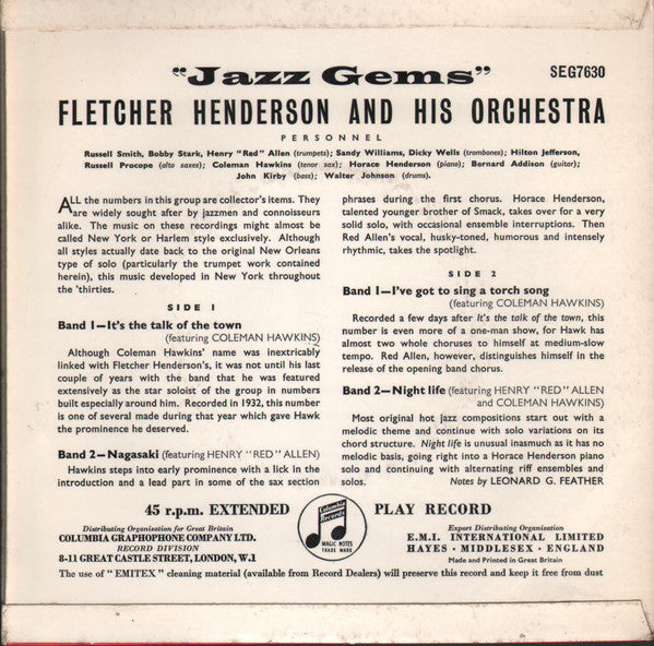 Fletcher Henderson And His Orchestra : "Jazz Gems" (7", EP)