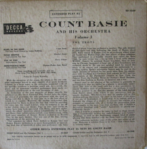 Count Basie Orchestra : Count Basie And His Orchestra Vol. 3 (7", EP)