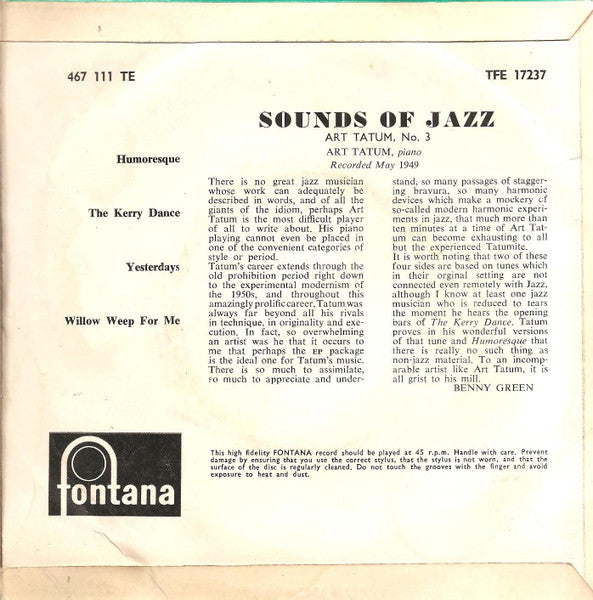 Art Tatum : Gene Norman Presents Sounds Of Jazz No. 3 (7", EP)