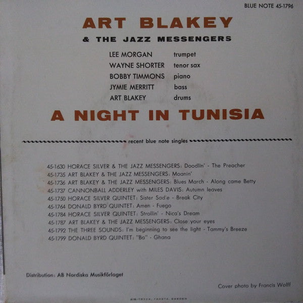 Art Blakey & The Jazz Messengers : A Night In Tunisia (7", Single)