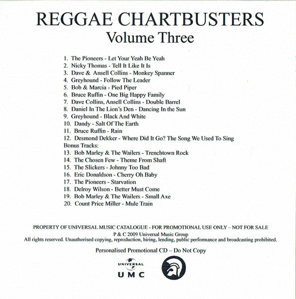 Various : Reggae Chartbusters (Volume Three) (CDr, Album, Comp, Promo, RE, RM)