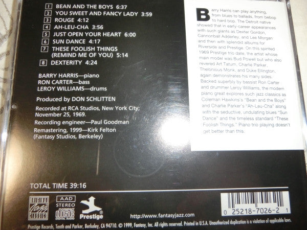 Barry Harris Trio : Magnificent! (CD, Album, RE, RM)