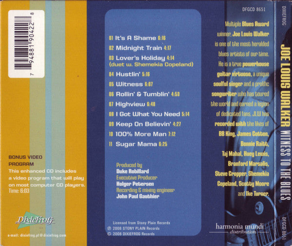 Joe Louis Walker : Witness To The Blues (CD, Album, Enh)