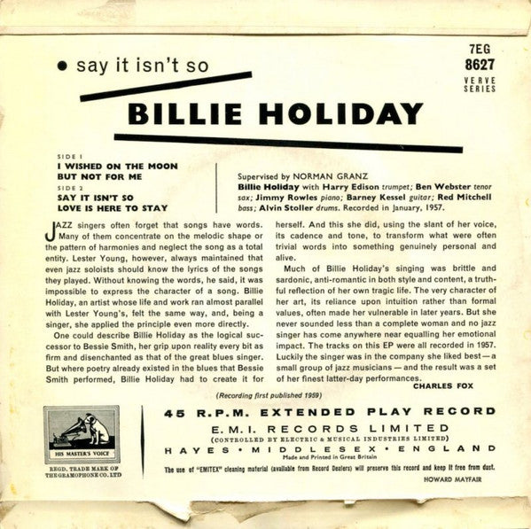 Billie Holiday : Say It Isn't So (7", EP)