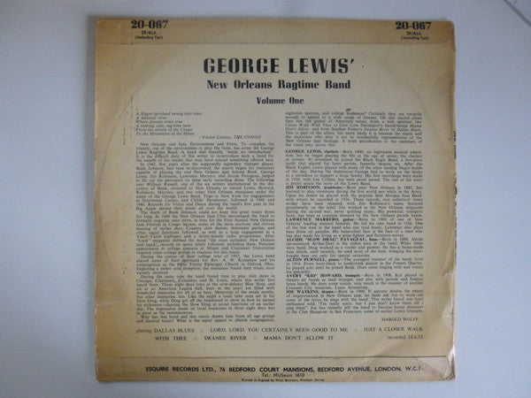George Lewis' Ragtime Band : Volume One (10", Mono)