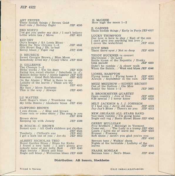 Dizzy Gillespie : Dizzy Gillespie Plays (7", EP)