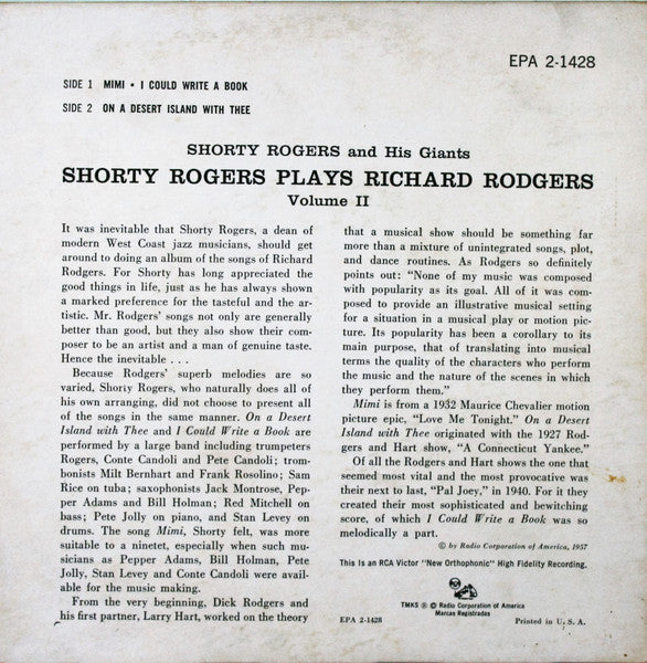Shorty Rogers And His Giants : Shorty Rogers Plays Richard Rodgers Vol. II (7", EP)