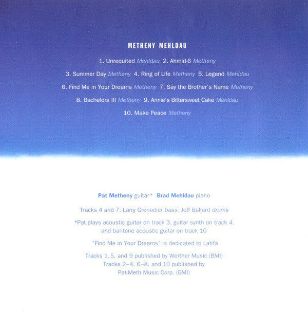 Pat Metheny & Brad Mehldau : Metheny Mehldau (CD, Album)