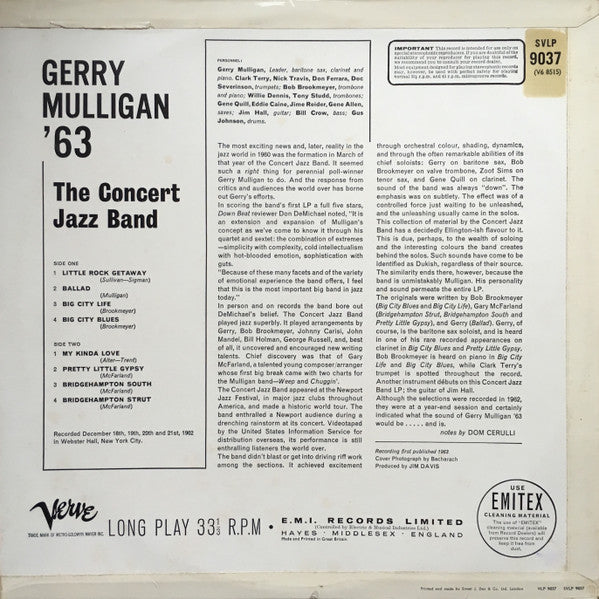 Gerry Mulligan & The Concert Jazz Band : Gerry Mulligan '63 (LP, Album)
