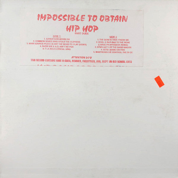 Various : Impossible To Obtain Hip Hop Part Deux (LP, Unofficial)