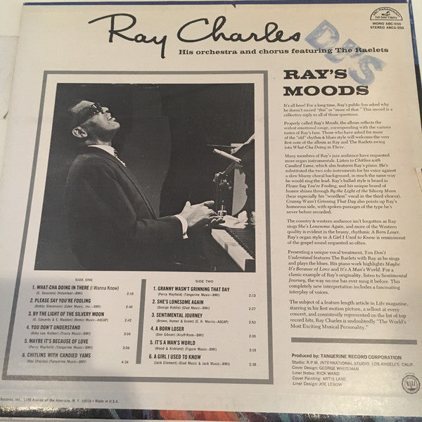 Ray Charles And His Orchestra : Ray's Moods (LP, Album, Mono)