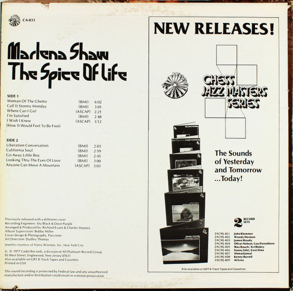Marlena Shaw : The Spice Of Life (LP, Album, RE)