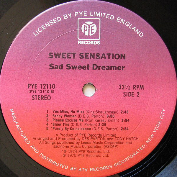 Sweet Sensation (2) : Sad Sweet Dreamer (LP, Album, Pit)