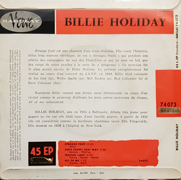 Billie Holiday : Strange Fruit (7", EP)