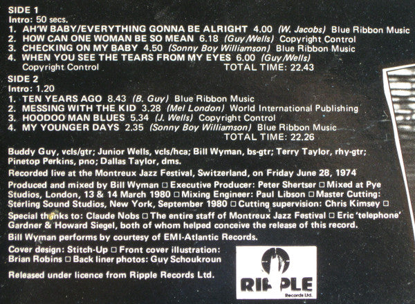 Buddy Guy & Junior Wells With Bill Wyman, Pinetop Perkins, Dallas Taylor & Terry Taylor (3) : Drinkin' T.N.T. N' Smoking Dynamite (LP, Album)