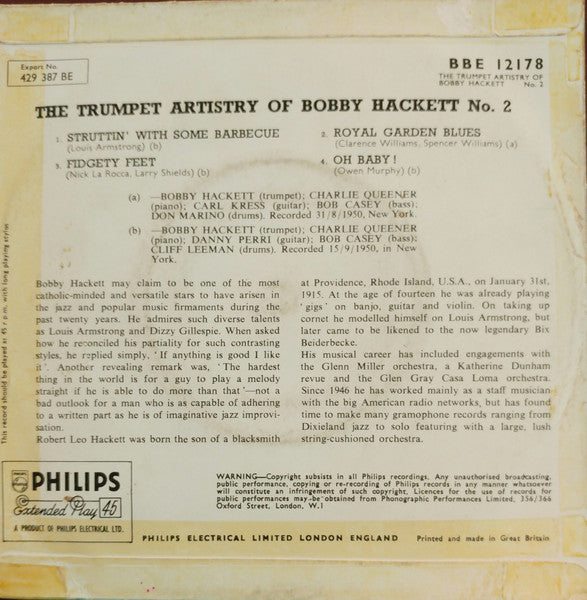 Bobby Hackett : The Trumpet Artistry Of Bobby Hackett No. 2 (7", EP)