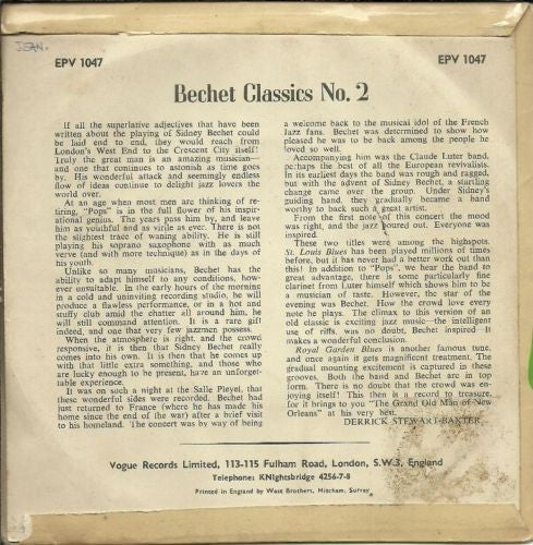 Sidney Bechet With Claude Luter Et Son Orchestre : Jazz Classics N° 2 (7", EP)