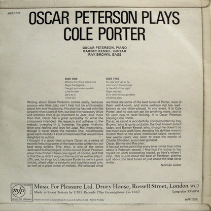 Oscar Peterson, Barney Kessel, Ray Brown : Oscar Peterson Plays Cole Porter (LP, Album, Mono)