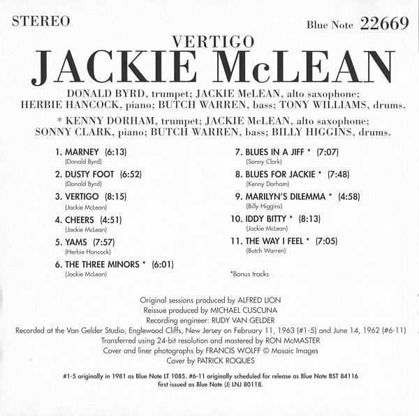 Jackie McLean : Vertigo (CD, Album, Ltd, RE, RM)