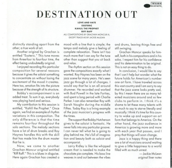 Jackie McLean : Destination Out (CD, Album, Copy Prot., RE, RM)