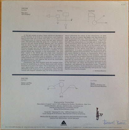 Anthony Braxton With Muhal Richard Abrams : Duets 1976 (LP, Album)