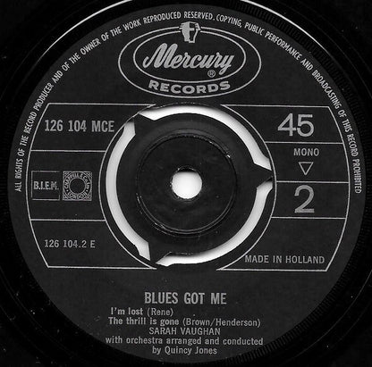 Sarah Vaughan : Blues Got Me (7", EP)