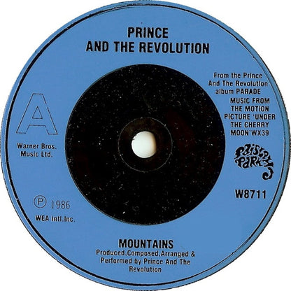 Prince And The Revolution : Mountains (7", Single, Blu)